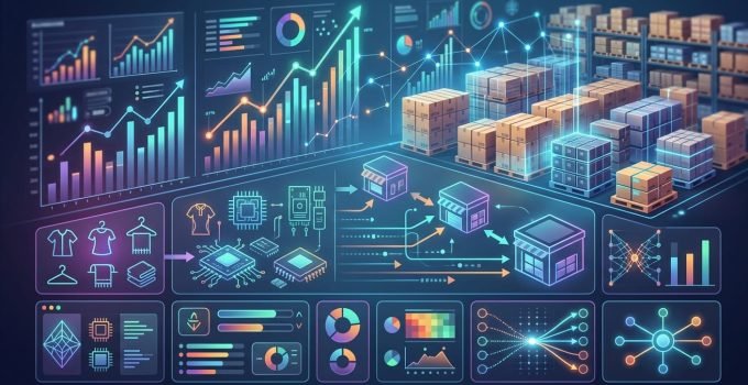 Representação visual de como a BackChannel utiliza inteligência artificial para otimizar a gestão de estoque parado no varejo, conectando marcas a compradores e
