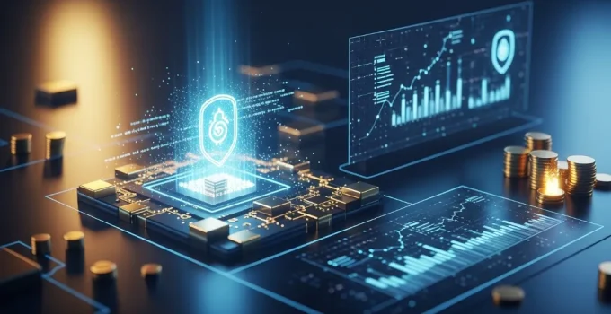 Gráfico abstrato representando conexões e fluxos de dados no universo das blockchain finanças