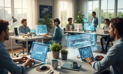 Profissional colaborando em ambiente remoto, explorando o futuro do trabalho remoto.