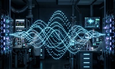 Um cristal do tempo inovador, composto por minúsculas esferas levitadas por ondas sonoras em um laboratório futurista, desafiando as leis da física.