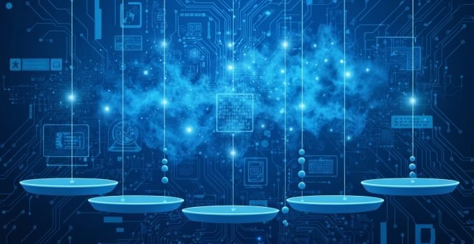 Representação abstrata de um cérebro digital cercado por cadeados e códigos binários, simbolizando o dilema ético da tecnologia e a proteção de dados.