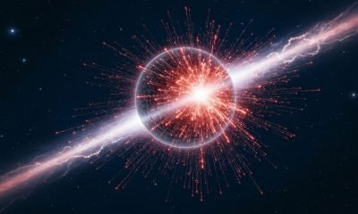 Representação artística de uma superflare massiva sendo ejetada de uma estrela próxima