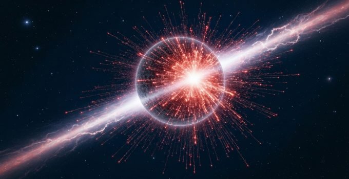 Representação artística de uma superflare massiva sendo ejetada de uma estrela próxima
