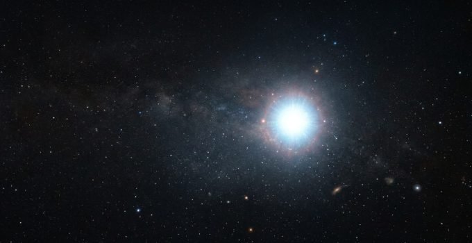 Uma visão de uma estrela antiga, PicII-503, destacando-se entre outras estrelas em uma galáxia anã, Pictor II, ilustrando sua importância para a compreensão do