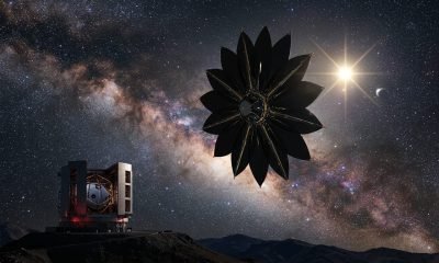 Exoplanetas semelhantes à Terra - Representação artística do conceito HOEE da NASA, com uma starshade orbital bloqueando a luz de uma estrela para permitir a de