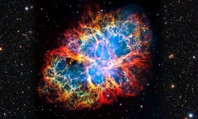 Expansão da Nebulosa do Caranguejo - A Nebulosa do Caranguejo em uma imagem colorida e detalhada, destacando a sua expansão observada pelo Telescópio Hubble ao