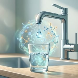 Torneira pingando água em um copo, representando a polêmica do flúor na água em Birmingham, a transparência e a saúde pública.