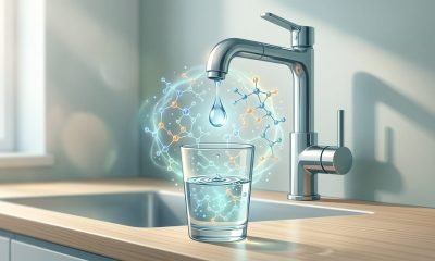 Torneira pingando água em um copo, representando a polêmica do flúor na água em Birmingham, a transparência e a saúde pública.