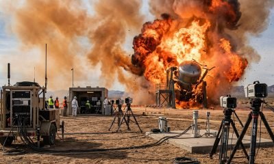 foguetes de metano - Explosão controlada de tanque de foguete de metano em teste da NASA para segurança espacial.