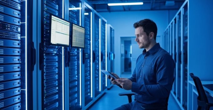 Centro de dados de alta tecnologia representando o investimento do Google em inteligência artificial