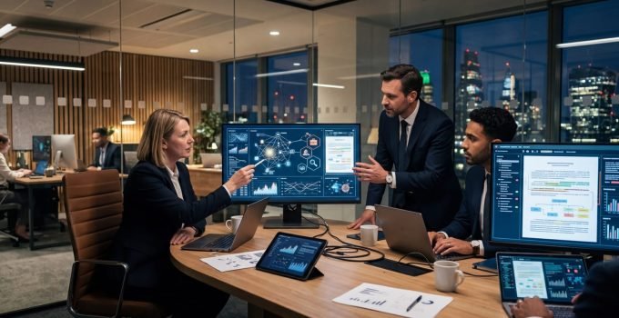 Advogados brasileiros utilizando ferramentas de IA no Direito para otimizar suas tarefas em um ambiente de trabalho contemporâneo.