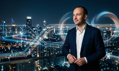 Retrato artístico de Leonid Radvinsky, o bilionário por trás do OnlyFans, em um cenário digital que representa sua influência no empreendedorismo e tecnologia.