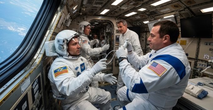 Astronautas da missão SpaceX Crew-12 realizam exames médicos a bordo da Estação Espacial Internacional