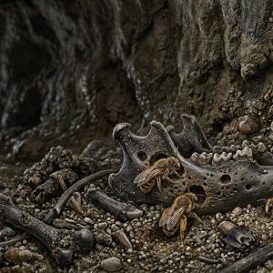 Ninhos de abelhas antigas preservados em cavidades de ossos fossilizados de roedores hutias encontrados na caverna de Hispaniola.