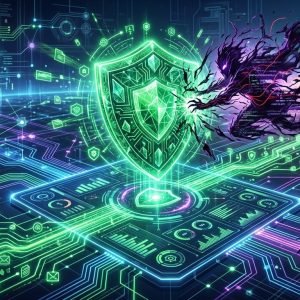 Escudo cibernético verde KiloClaw for Organizations protegendo rede corporativa de Shadow AI, assegurando governança e segurança de IA.