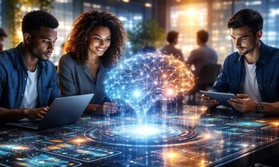 Ilan Zerbib, fundador da Sapiom, em seu escritório com gráficos de transações de IA.