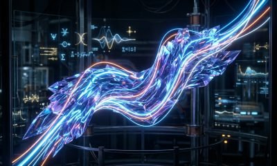 Cientistas observam um cristal de rutenato de estrôncio sendo torcido em um laboratório futurista, revelando seu comportamento inesperado como supercondutor, qu