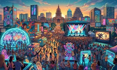 SXSW Austin - Austin durante o SXSW, mostrando a cidade como um elemento ativo na cultura pop e inovação.