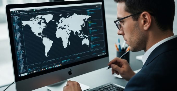 Agente do Tesouro dos EUA analisando dados de criptomoedas em um escritório